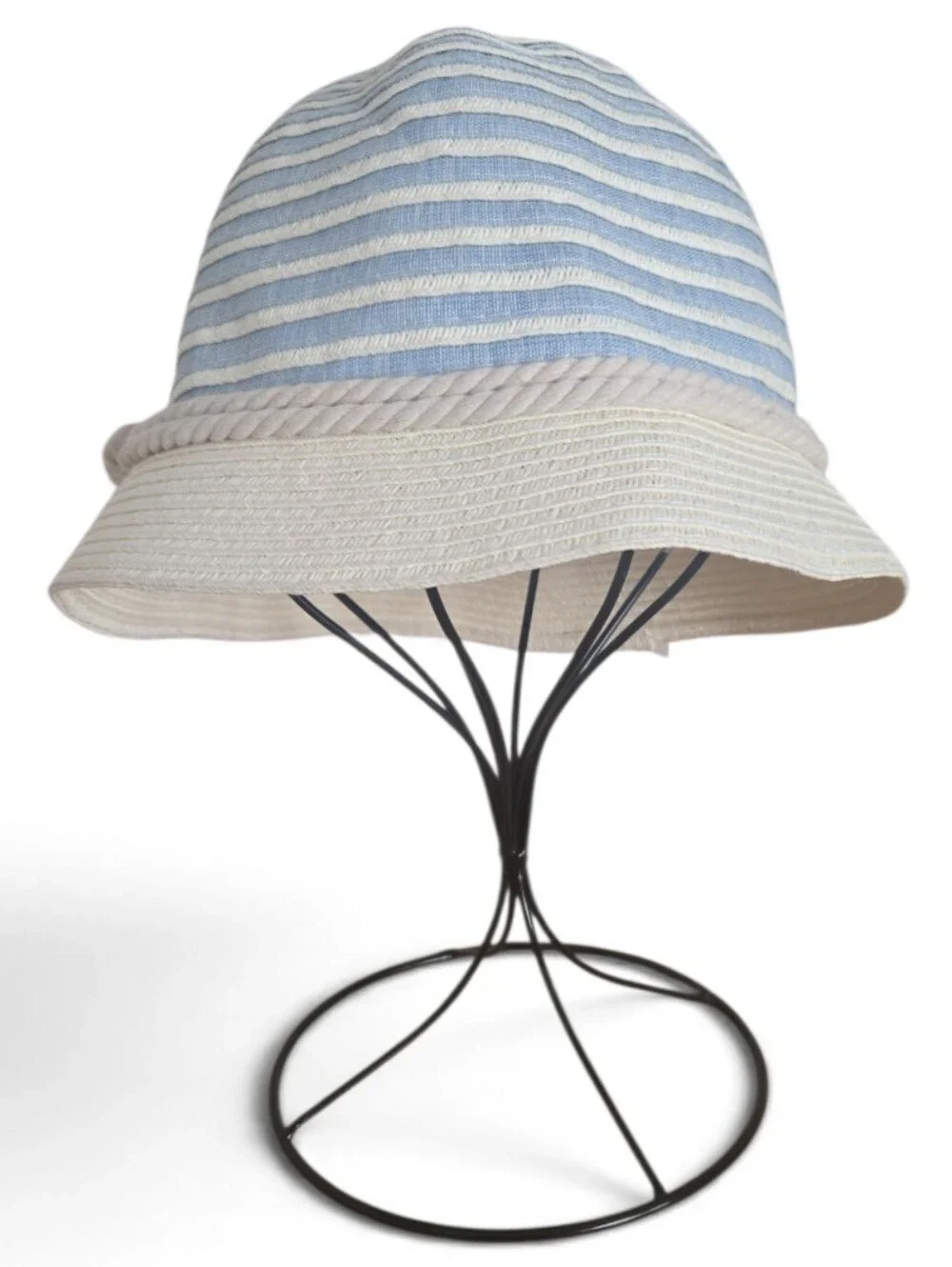 Calvin Klein NWT Blue & Cream Striped Textured Bucket Sun Hat UPF 40+